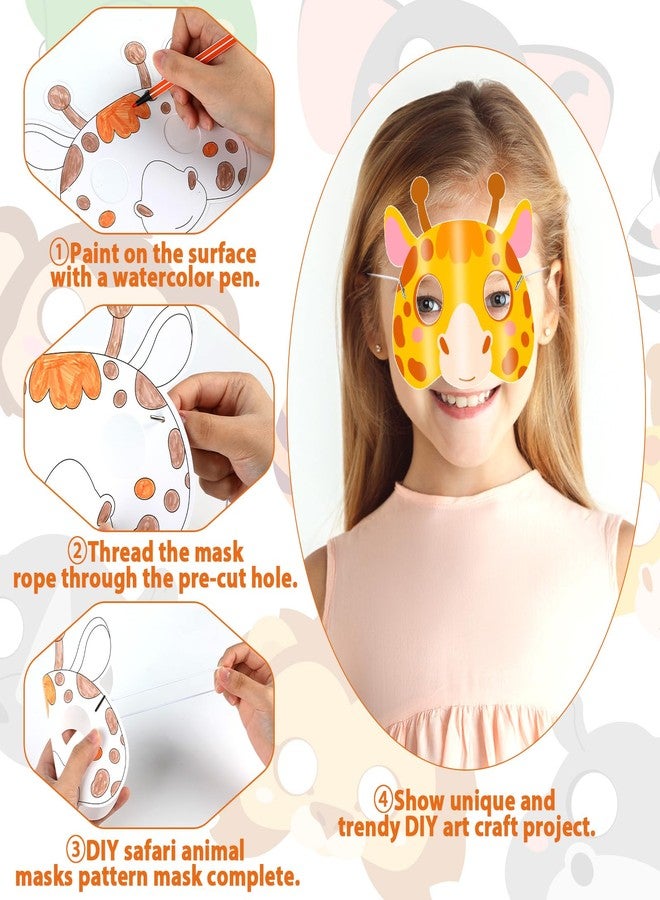 Lonfliness 63 Set Animal Coloring Mask Jungle Paper Arts Crafts Kids Color Your Own Wild Lion Blank DIY Mask Masquerade Birthday Party Dress-Up Decoration Favor School Classroom Activity Game Supplies - Image 4